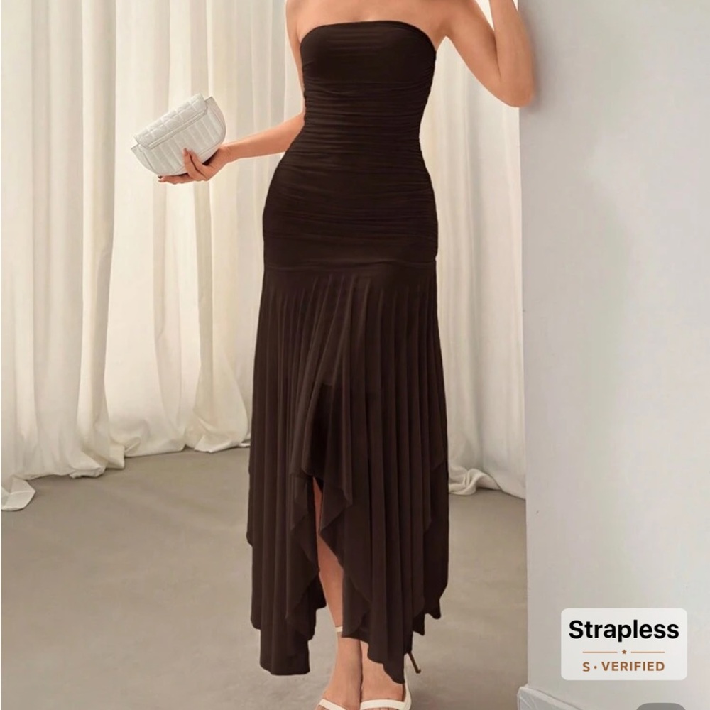 SHEIN Strapless Brown Dress